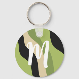 waves, green, black and beige curves colourful key ring