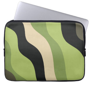 waves, green, black and beige curves colourful laptop sleeve