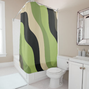 waves, green, black and beige curves colourful shower curtain