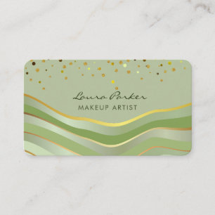 Waves Green Gold Minimal Stripes Makeup Artist Business Card