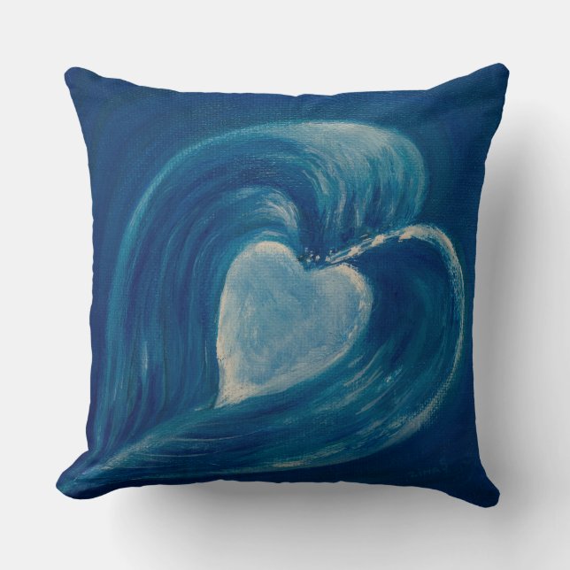 Waves heart blue abstract cushion (Front)