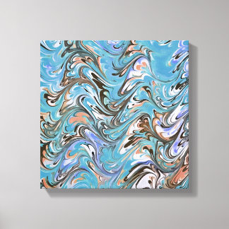 Waves In Blue Acrylic Pour Abstract Art Canvas Print