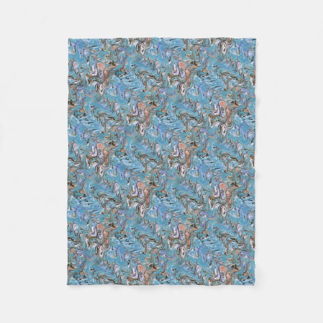 Waves In Blue Acrylic Pour Abstract Art Fleece Blanket (Front)