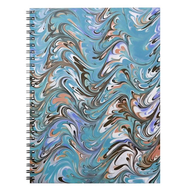 Waves In Blue Acrylic Pour Abstract Art Notebook (Front)