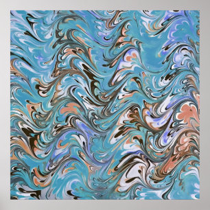 Waves In Blue Acrylic Pour Abstract Art Poster