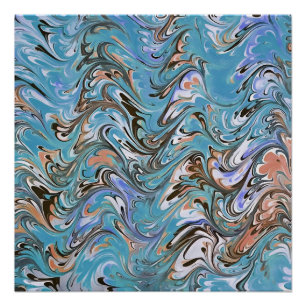 Waves In Blue Acrylic Pour Abstract Art Poster
