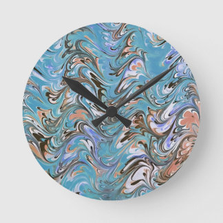 Waves In Blue Acrylic Pour Abstract Art Round Clock