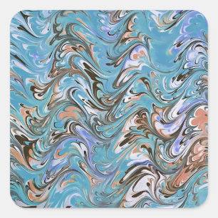 Waves In Blue Acrylic Pour Abstract Art Square Sticker