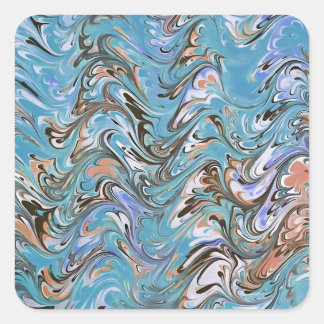 Waves In Blue Acrylic Pour Abstract Art Square Sticker