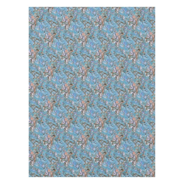 Waves In Blue Acrylic Pour Abstract Art Tablecloth (Front)