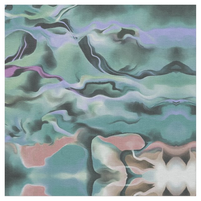Waves In Harmony Acrylic Pour Abstract Art  Fabric (Close Up)