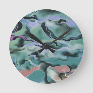 Waves In Harmony Acrylic Pour Abstract Art Round Clock