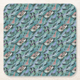Waves In Harmony Acrylic Pour Abstract Art Square Paper Coaster