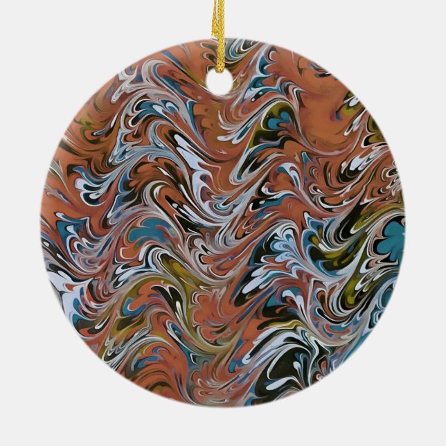 Waves In Red Acrylic Pour Aqueous Surface Design Ceramic Tree Decoration (Back)