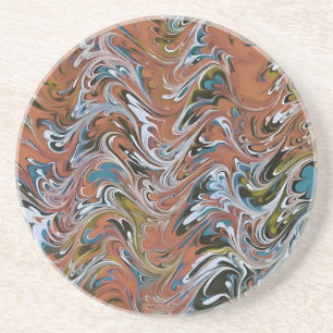 Waves In Red and Blue Acrylic Pour Abstract Art Coaster