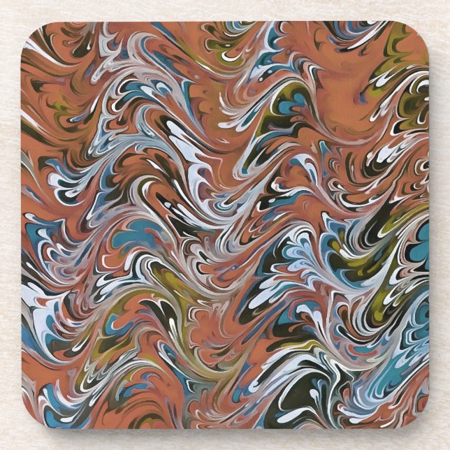 Waves In Red and Blue Acrylic Pour Abstract Art Coaster (Front)