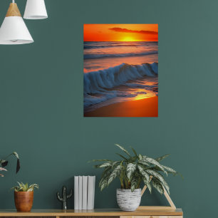 Waves In The Ocean with sunset Poster