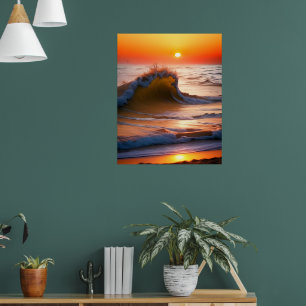 Waves In The Ocean with sunset Poster