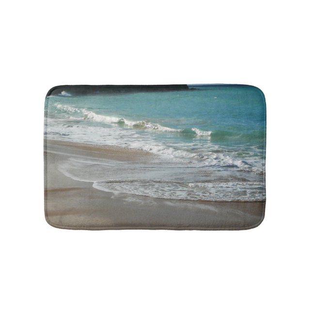 Waves Lapping on the Beach Turquoise Blue Ocean Bath Mat (Front)