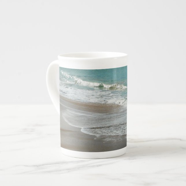Waves Lapping on the Beach Turquoise Blue Ocean Bone China Mug (Front Left)