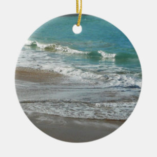 Waves Lapping on the Beach Turquoise Blue Ocean Ceramic Tree Decoration