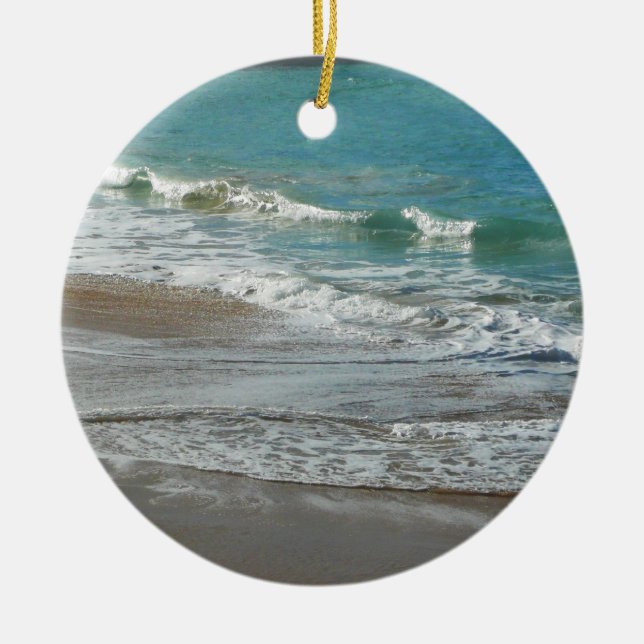 Waves Lapping on the Beach Turquoise Blue Ocean Ceramic Tree Decoration (Front)