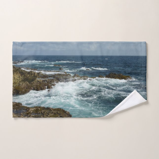 Waves Lapping on the Beach Turquoise Blue Ocean Hand Towel (Hand Towel)