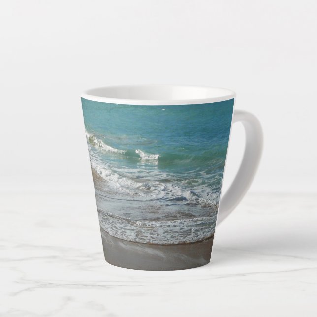 Waves Lapping on the Beach Turquoise Blue Ocean Latte Mug (Right Angle)