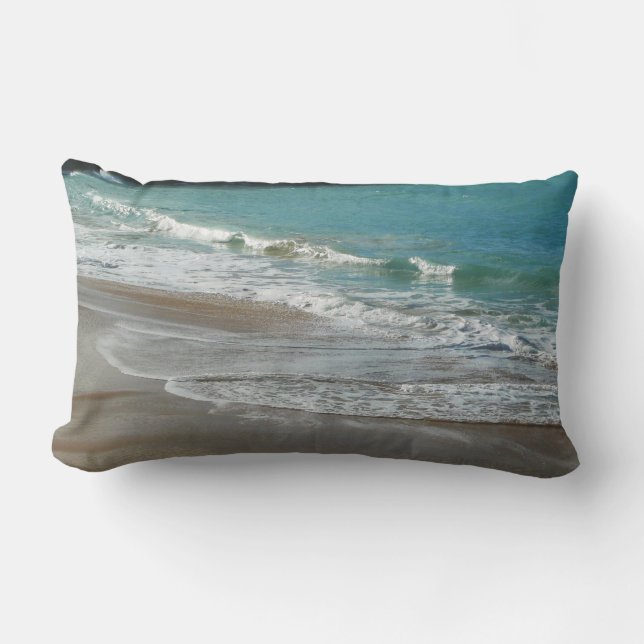 Waves Lapping on the Beach Turquoise Blue Ocean Lumbar Cushion (Front)
