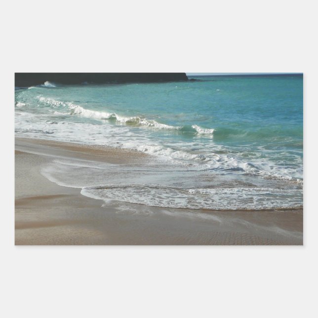 Waves Lapping on the Beach Turquoise Blue Ocean Rectangular Sticker (Front)