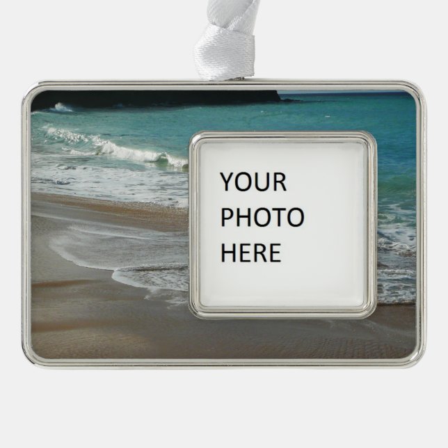 Waves Lapping on the Beach Turquoise Blue Ocean Silver Plated Framed Ornament (Front)