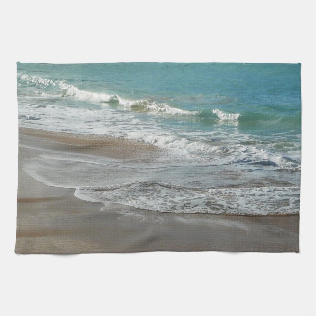 Waves Lapping on the Beach Turquoise Blue Ocean Tea Towel (Horizontal)