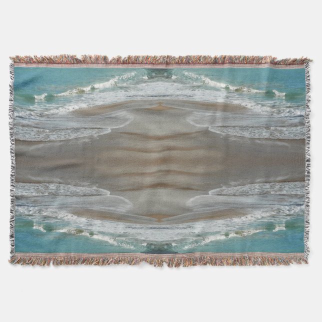 Waves Lapping on the Beach Turquoise Blue Ocean Throw Blanket (Front)