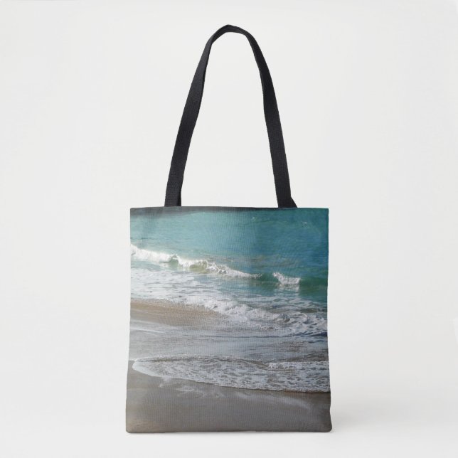 Waves Lapping on the Beach Turquoise Blue Ocean Tote Bag (Front)