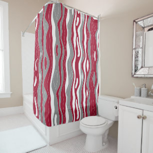 Waves, lines, burgundy, grey, white pattern shower curtain