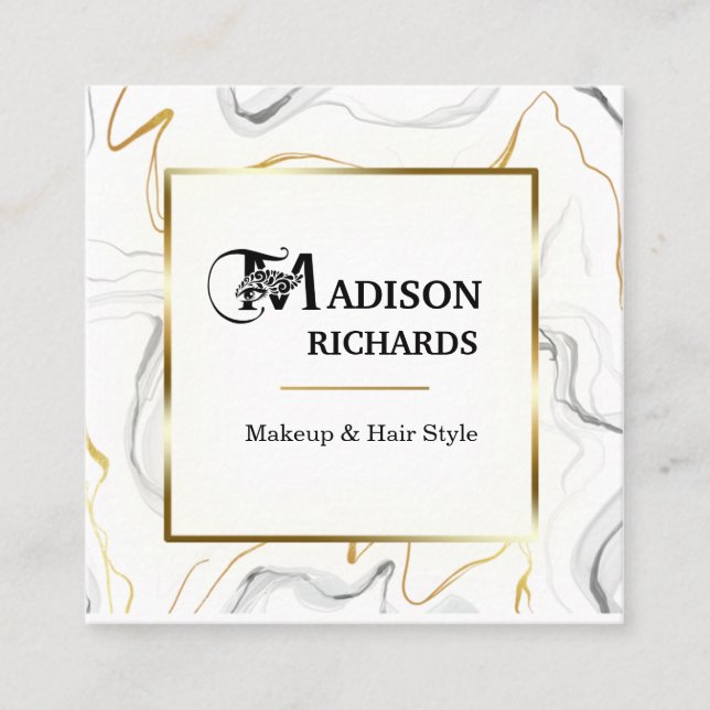 Waves Marble and Gold Square Business Card (Front)