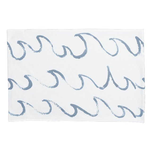 Waves Minimal Abstract Hand Drawn Sea Pattern  Pillowcase (Front)