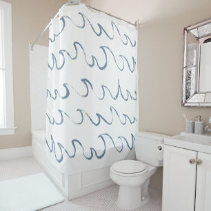 Waves Minimal Abstract Hand Drawn Sea Pattern   Shower Curtain