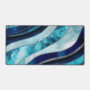 Waves - Mixed Media Blue Abstract Desk Mat