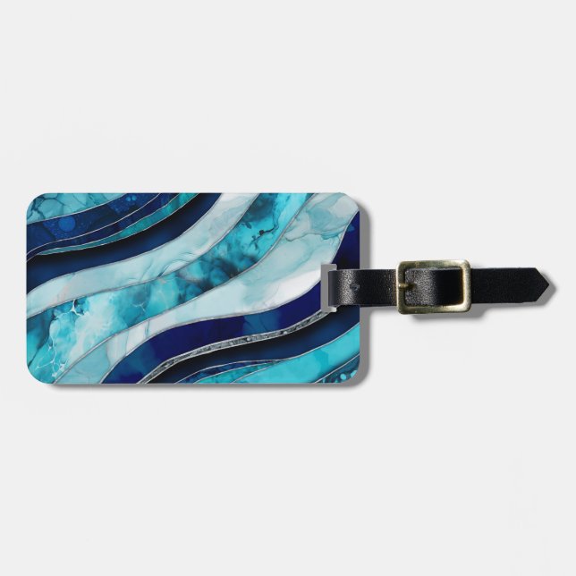 Waves - Mixed Media Blue Abstract Luggage Tag (Front Horizontal)