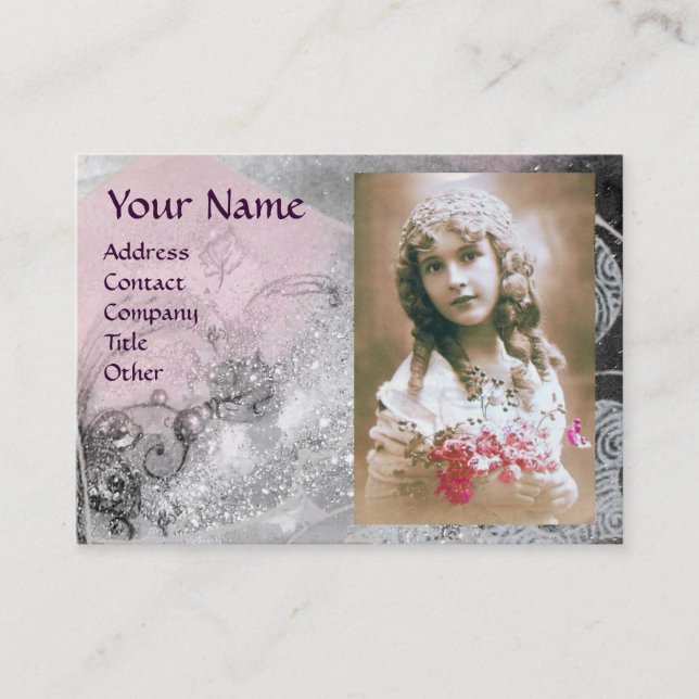 WAVES MONOGRAM PHOTO TEMPLATE pink black white Business Card (Front)