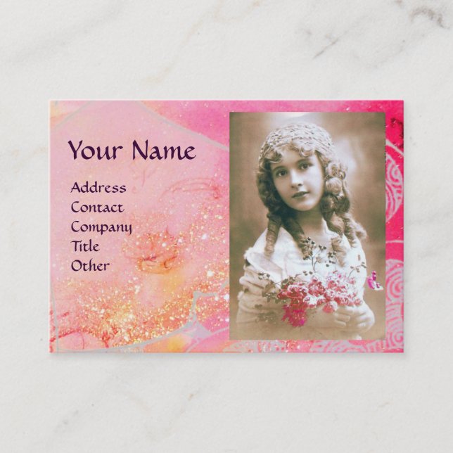 WAVES MONOGRAM PHOTO TEMPLATE pink purple blue Business Card (Front)