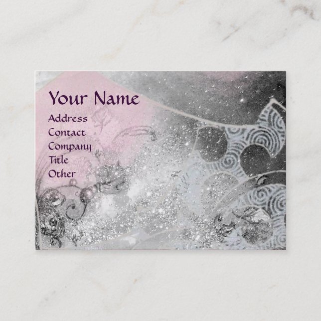 WAVES MONOGRAM  pink black and  white grey Business Card (Front)