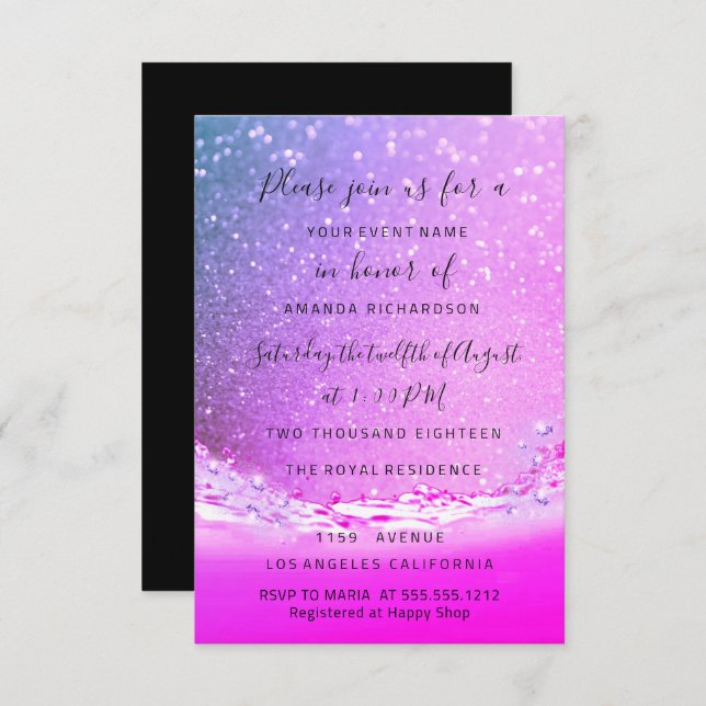 Waves Ocean Fuchsia Pink  Bridal Wedding Birthday Invitation (Front/Back)