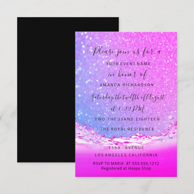 Waves Ocean Fuchsia Pink  Bridal Wedding Ombre Invitation (Front/Back)
