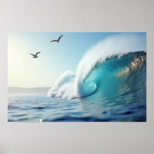 Waves Ocean Sea Nature Blue Powerful Water Poster