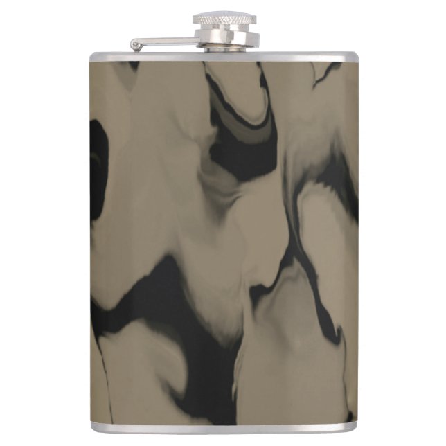 Waves of Black and Brown Hip Flask (Front)