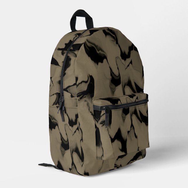 Waves of Black and Brown Printed Backpack (Back Corner Left)