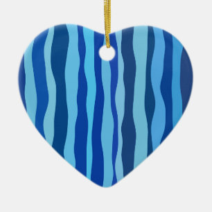 Waves of Blue Cyan Navy Cobalt Sky Blue Ceramic Tree Decoration