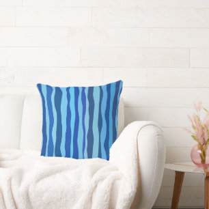 Waves of Blue Cyan Navy Cobalt Sky Blue Cushion